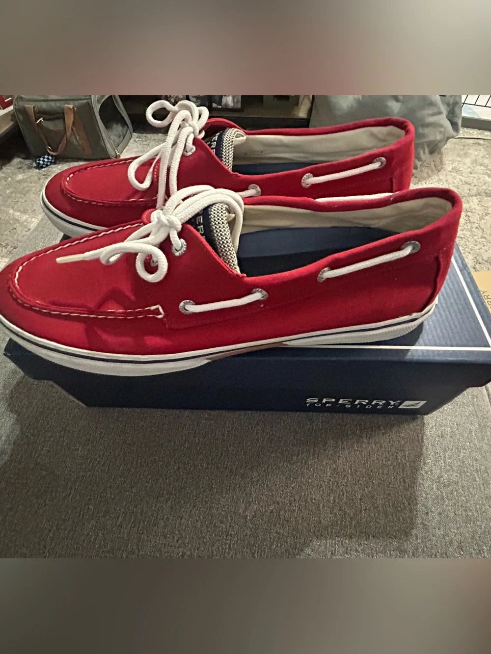 Sperry top -sider Men's Red Canvas Boat Shoes with White Laces